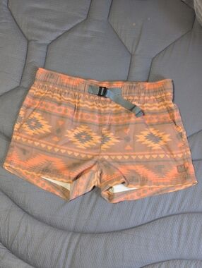 Orange Patterned Casual Shorts with Adjustable Waist